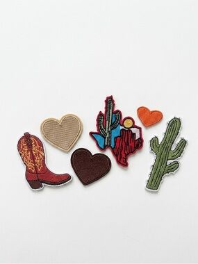 Set of 6 embroidered iron on western style patches. Cowboy Cowgirl Y2K Hat Bag